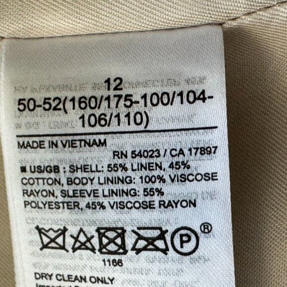 Banana Republic Norfolk Linen-Cotton Cream Herringbone Belted Long Blazer Jacket - Picture 12 of 17